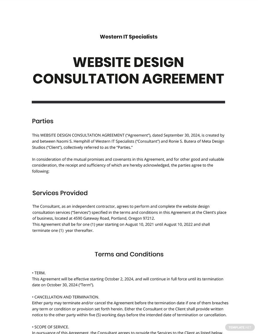 Website Design Consultation Agreement Template