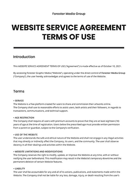 Website Service Agreement Terms of Use