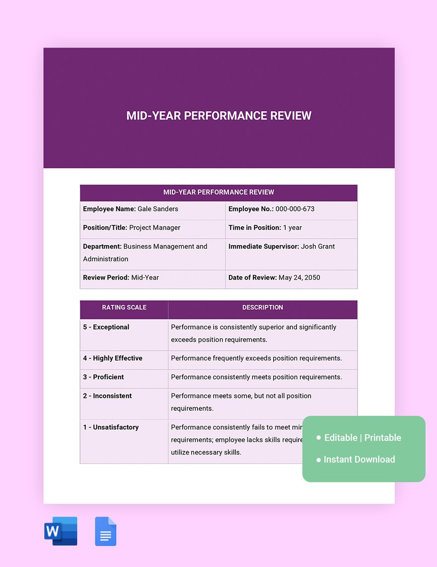 Mid year Performance Review Template Google Docs Word Template net