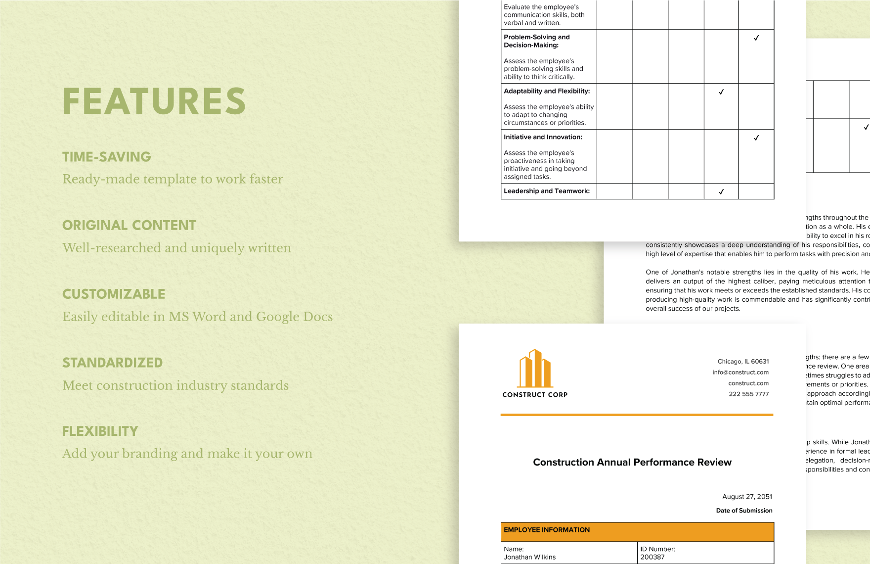 Construction Annual Performance Review Template