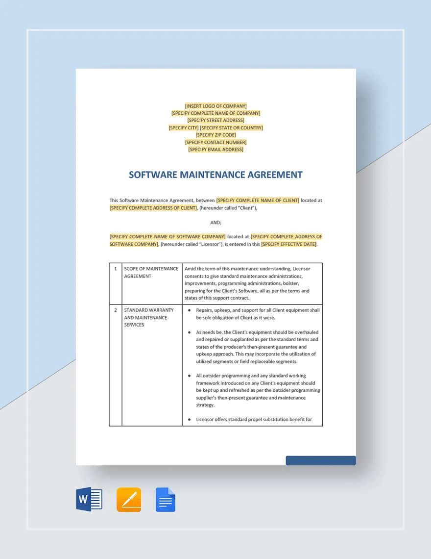 Software Maintenance Agreement Template Download In Word Google Docs 