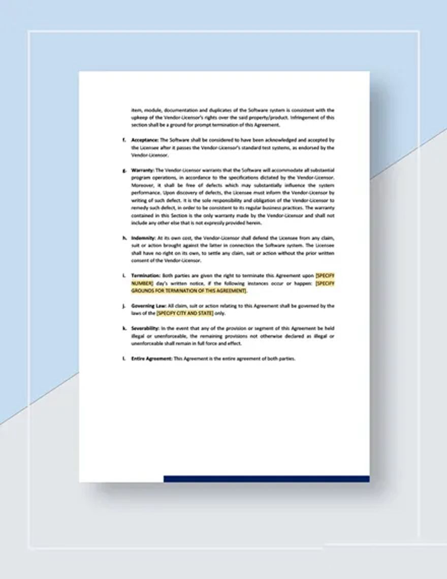 Vendor-Oriented Software License Agreement Template - Google Docs, Word ...