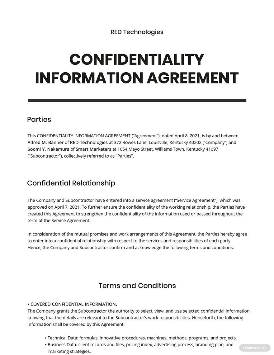 Confidential Information Agreement Template