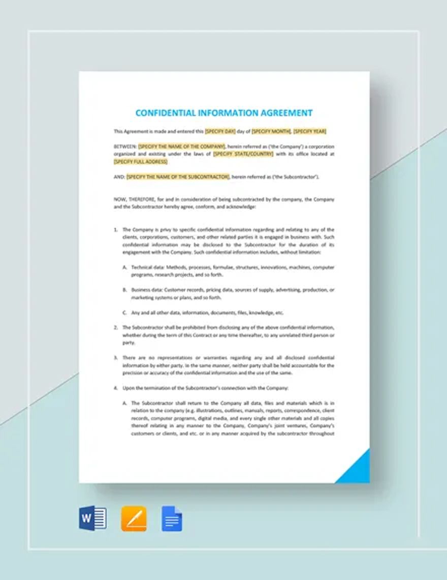 Confidential Information Agreement Template