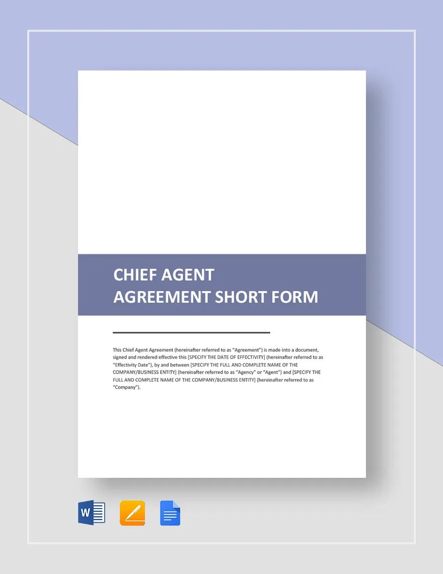 Chief Agent Agreement Short Form Template