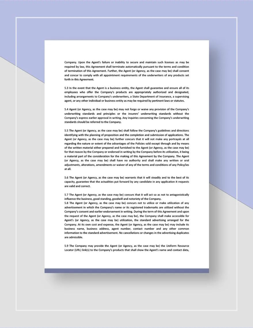 Chief Agent Agreement Short Form Template