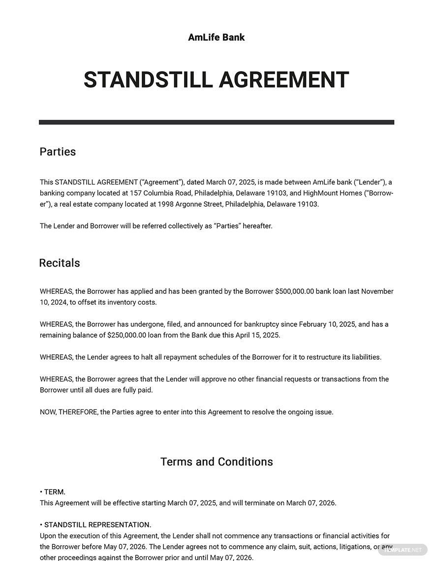 Standstill Agreement Template Google Docs, Word, Apple Pages