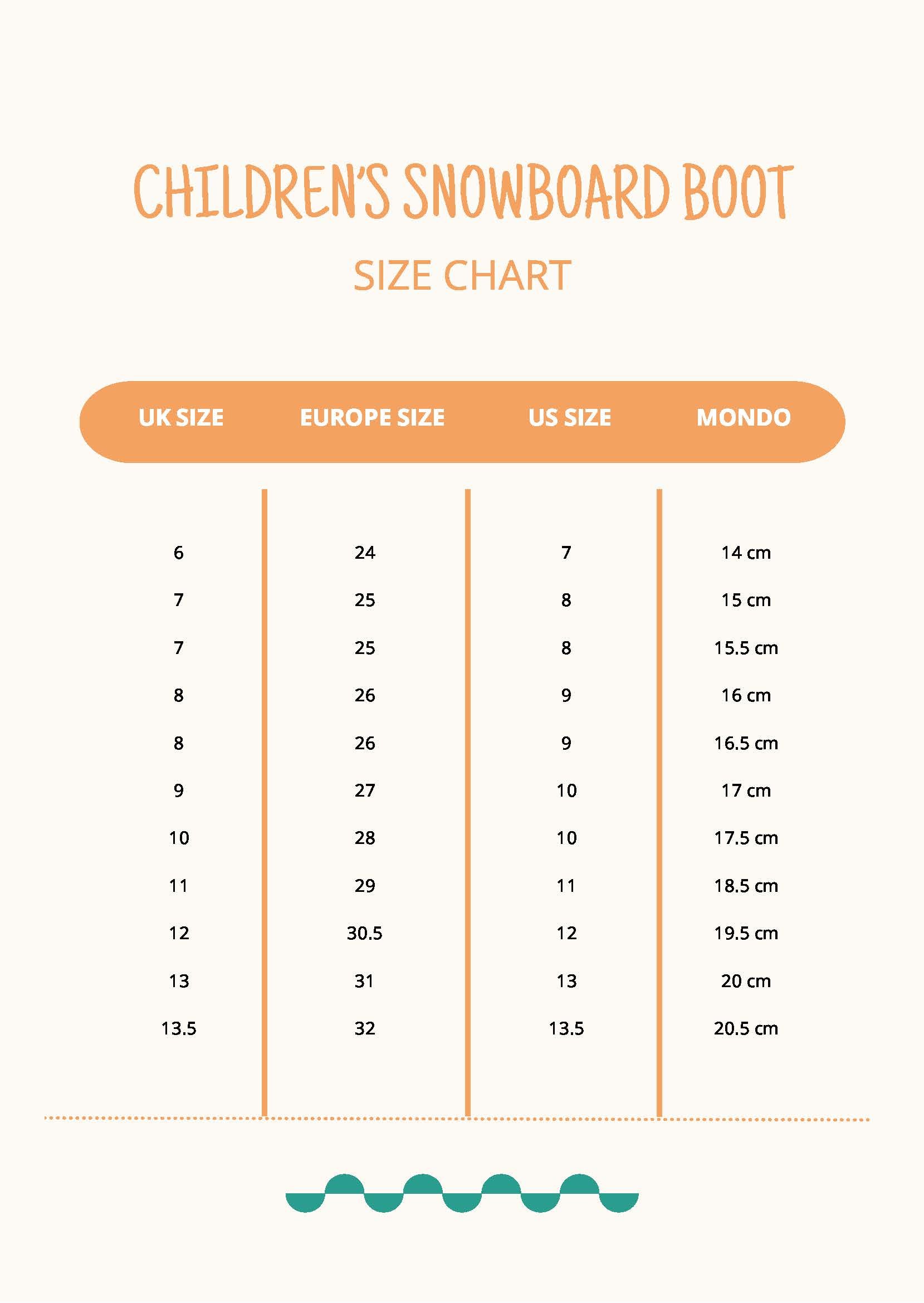 Contrato regional código postal Children's Snowboard Boot Size Chart - PDF | Template.net