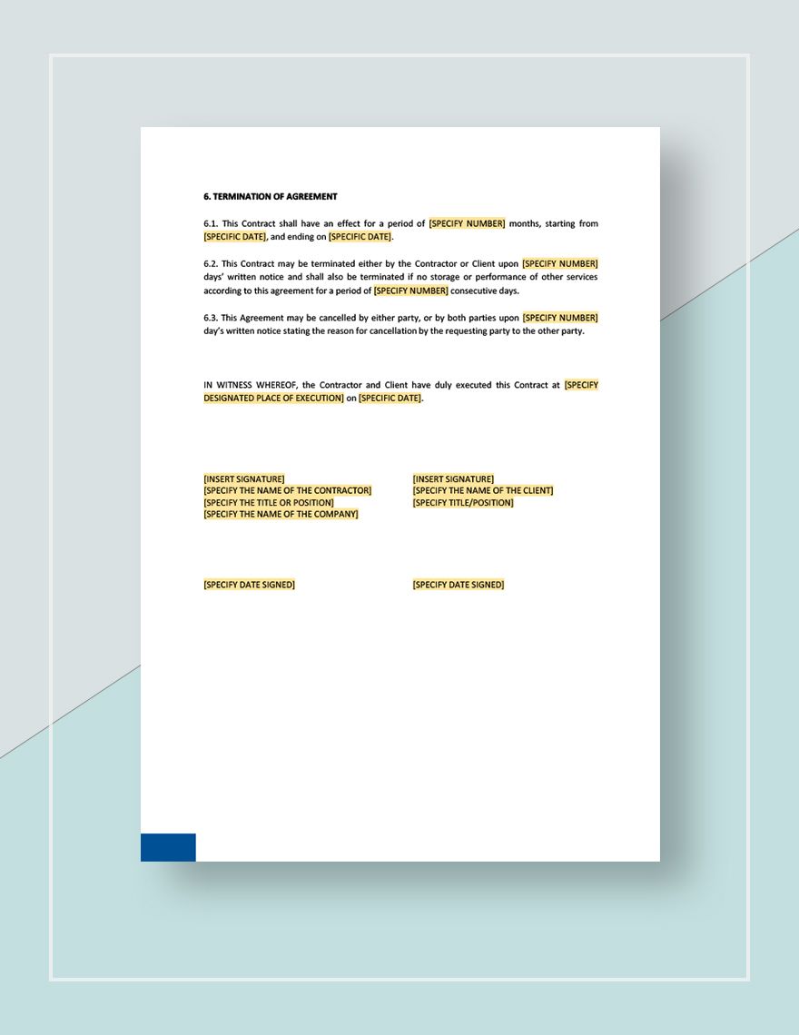 Contract for Storage of Goods Template