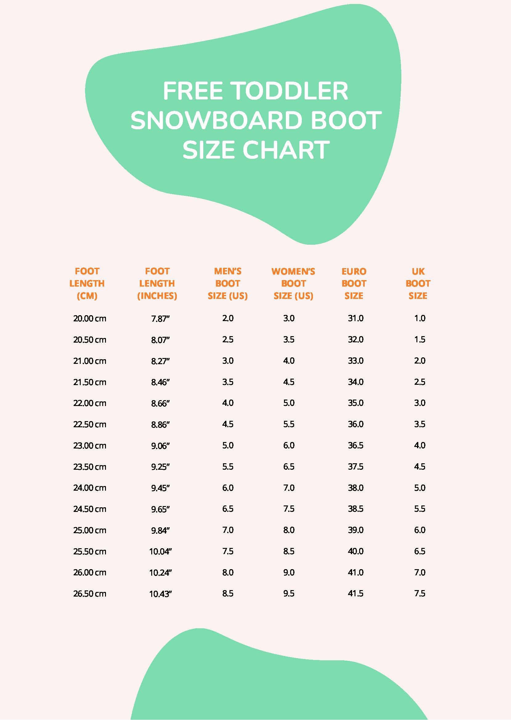 Toddler Snowboard Boot Size Chart