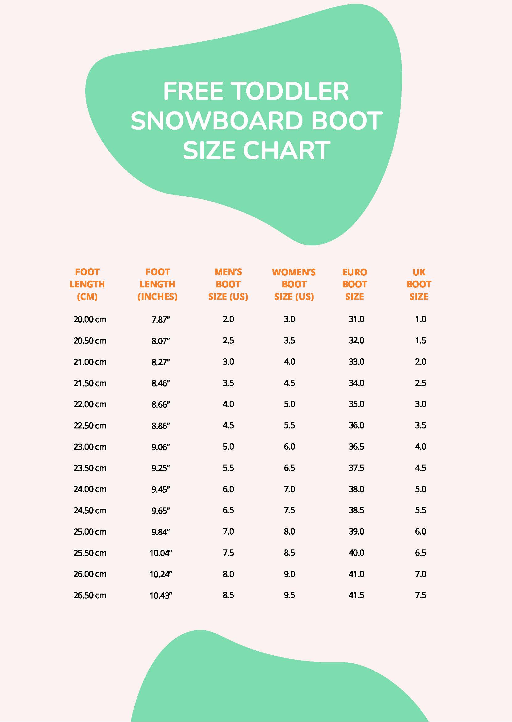 Kids Snowboard Size Chart in PDF - Download | Template.net