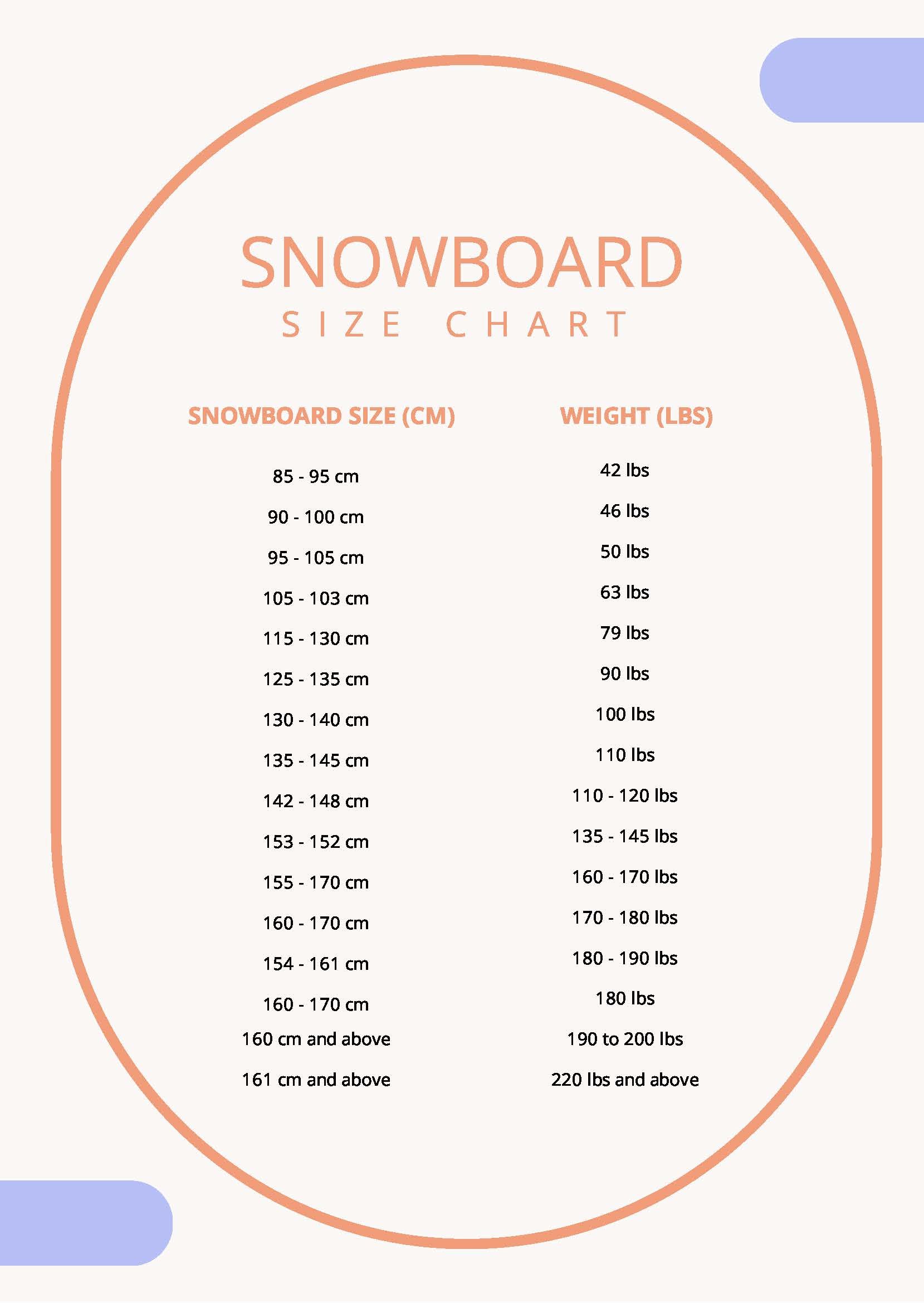 Tyranny accelerator Pronoun Free Simple Snowboard Size Chart - PDF | Template.net