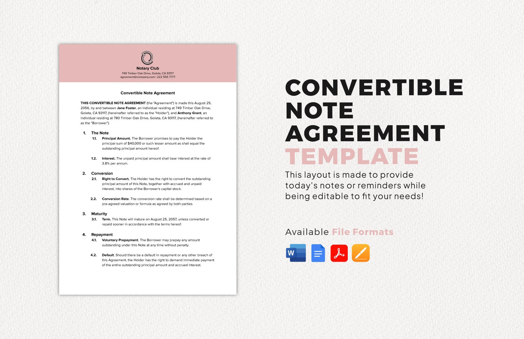 Convertible Note Agreement Template