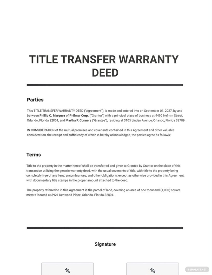 Printable Title Transfer Warranty Deed Template