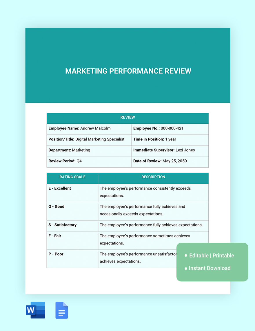 Marketing Performance Review Template in Word, Google Docs - Download | Template.net