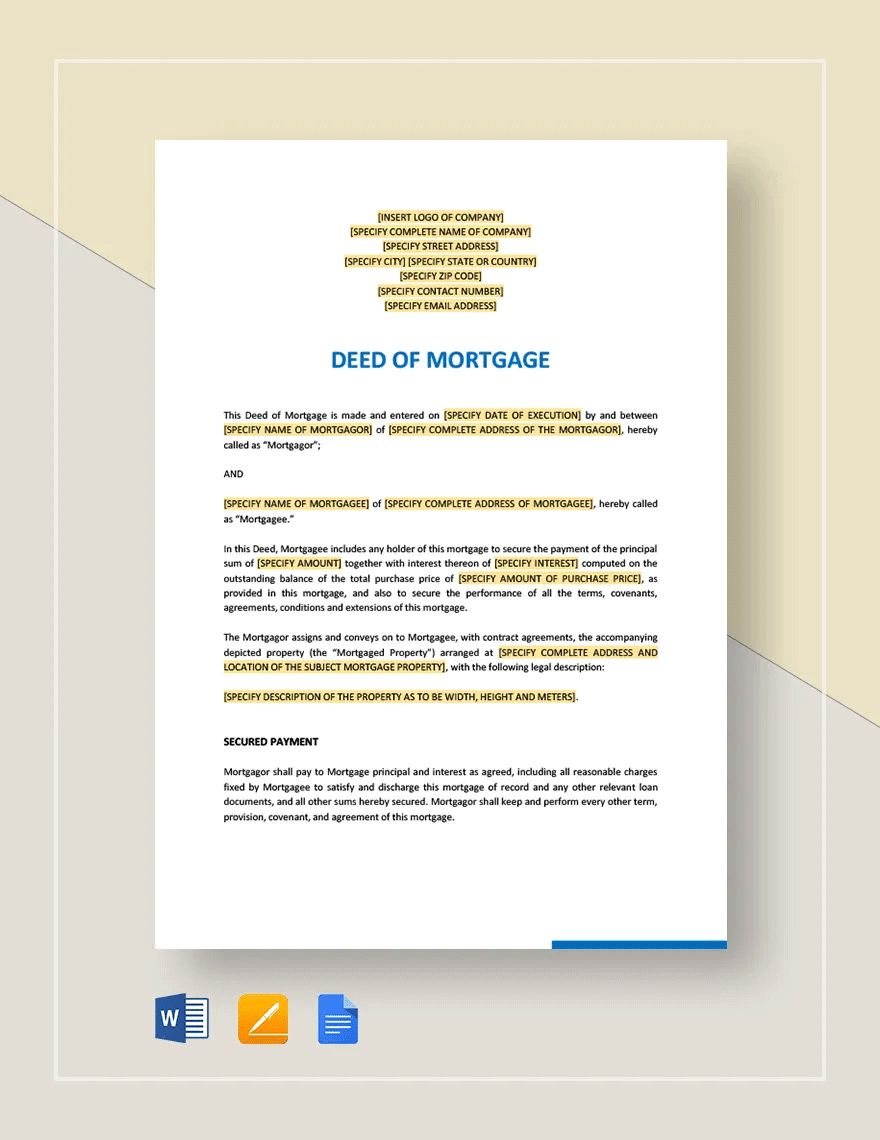 Mortgage Deed Template