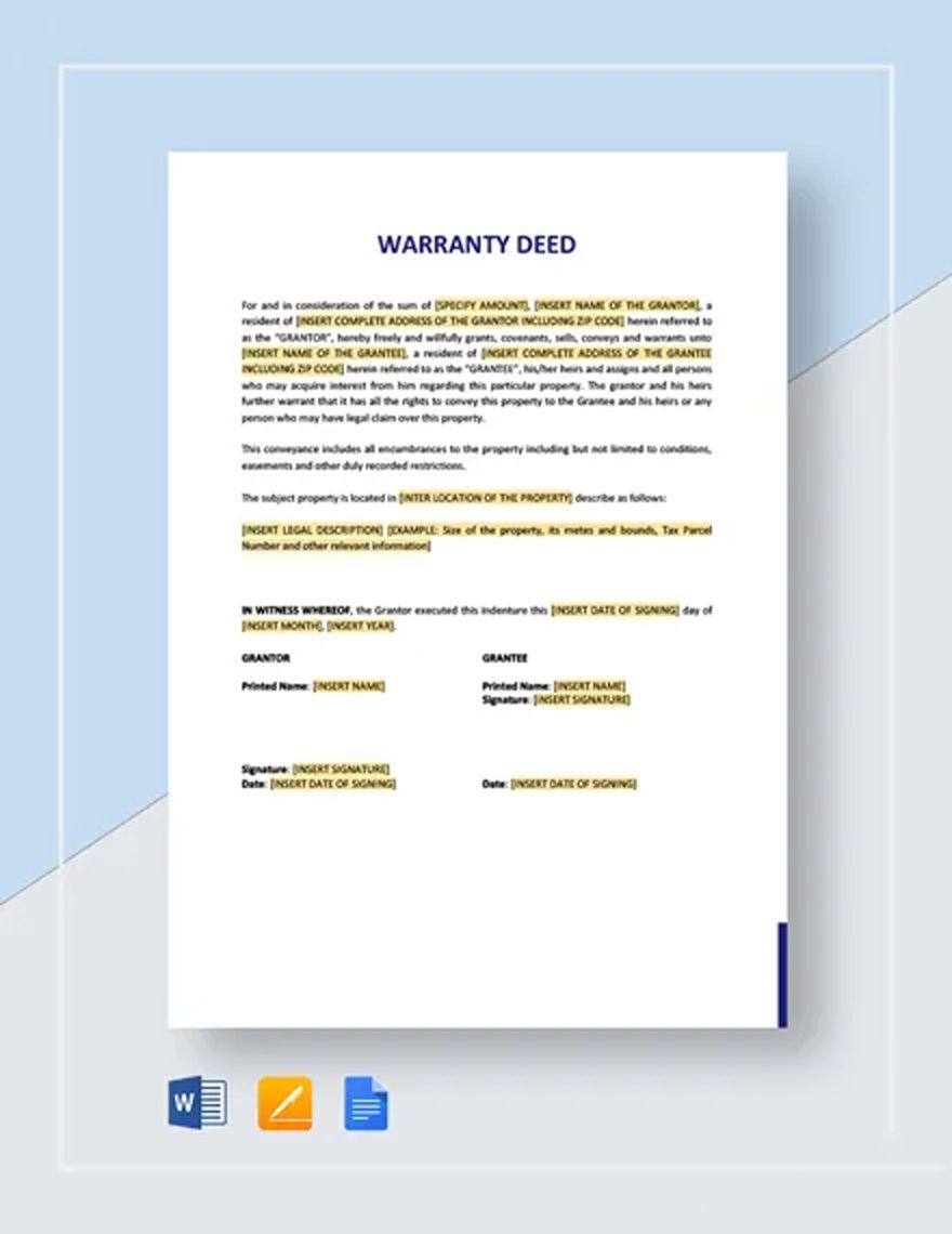 Warranty Deed Agreement Template Download In Word Google Docs Apple Pages Template