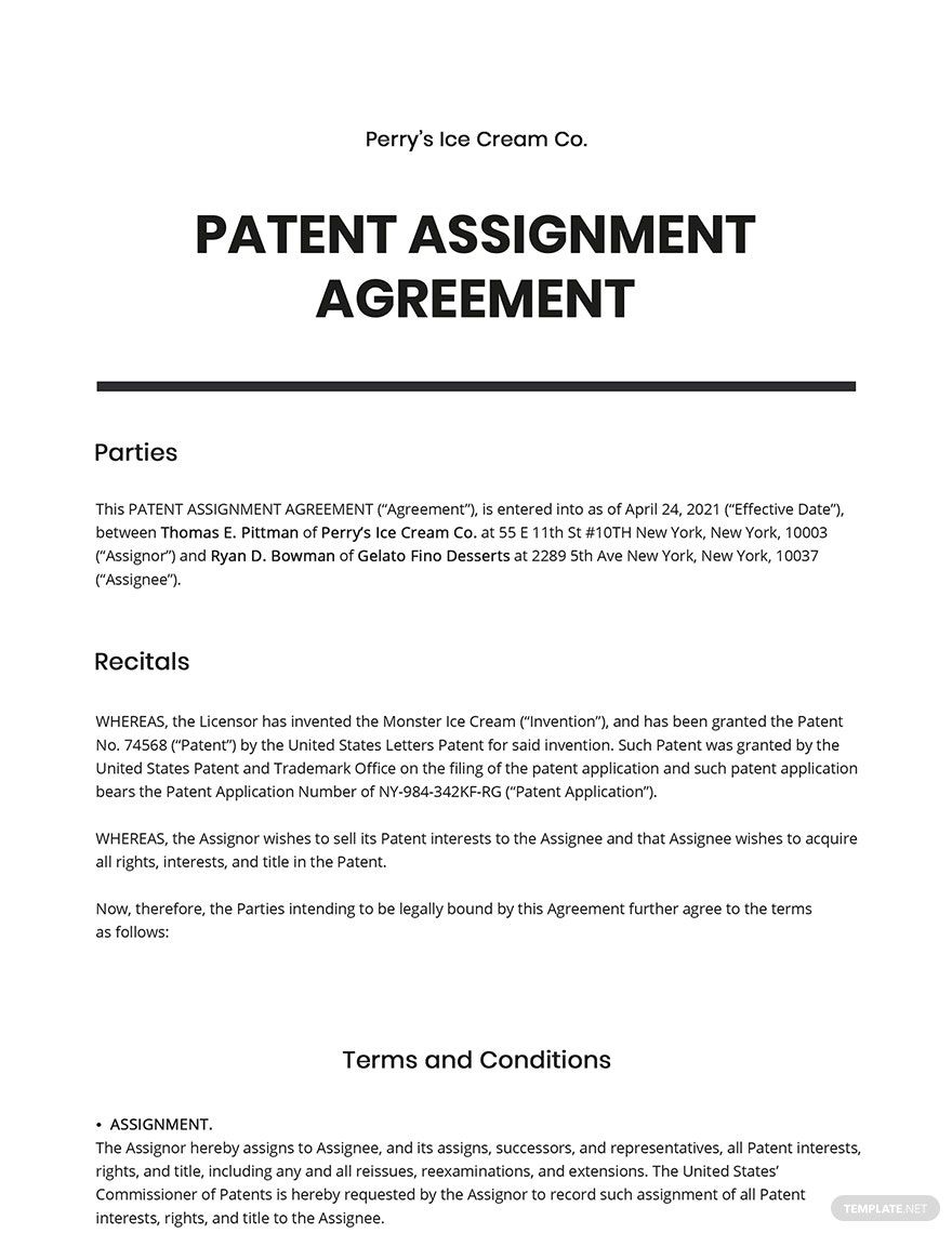 patent assignment in italiano