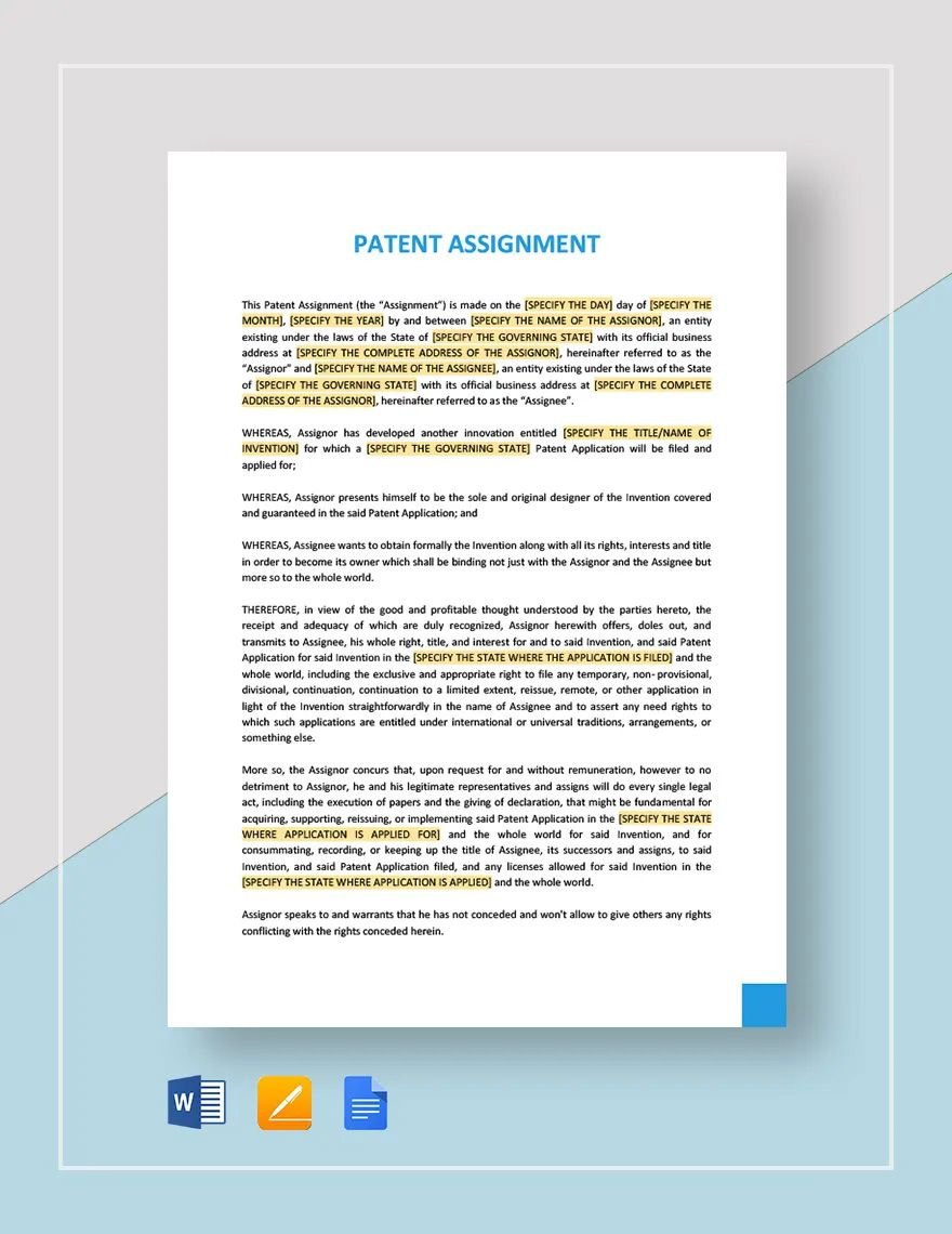 Patent Assignment Template