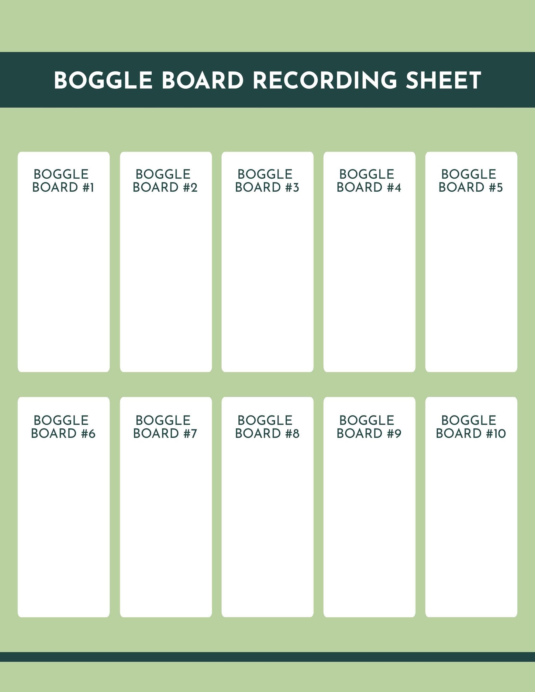 Boggle Board Recording Sheet Template