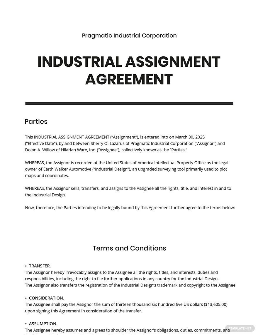Industrial Design Assignment Agreement Template