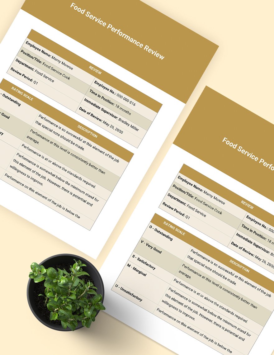 Food Service Performance Review Template