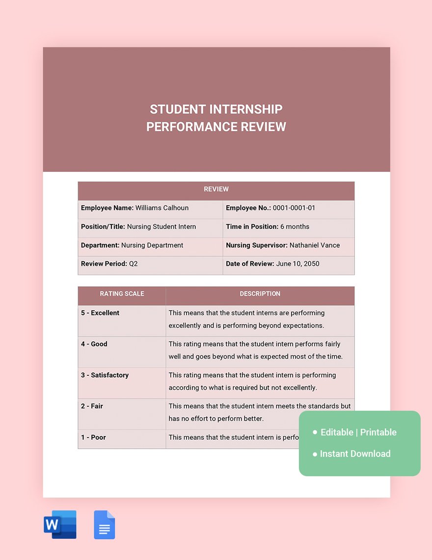 Student Internship Performance Review Template
