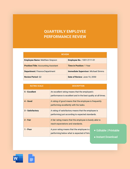 Free Employee Performance Review Template - Download in Word, Google ...