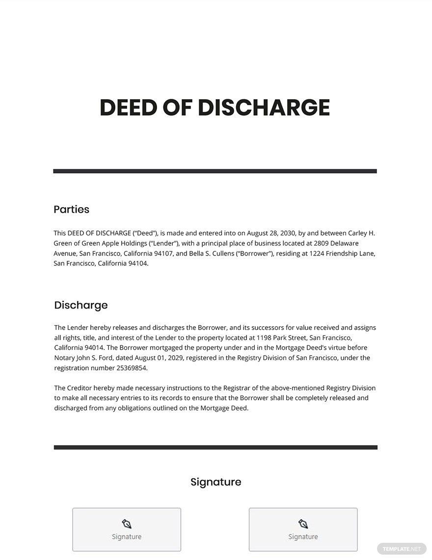 Free Deed of Discharge Template