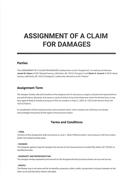 assignment of claim for damages