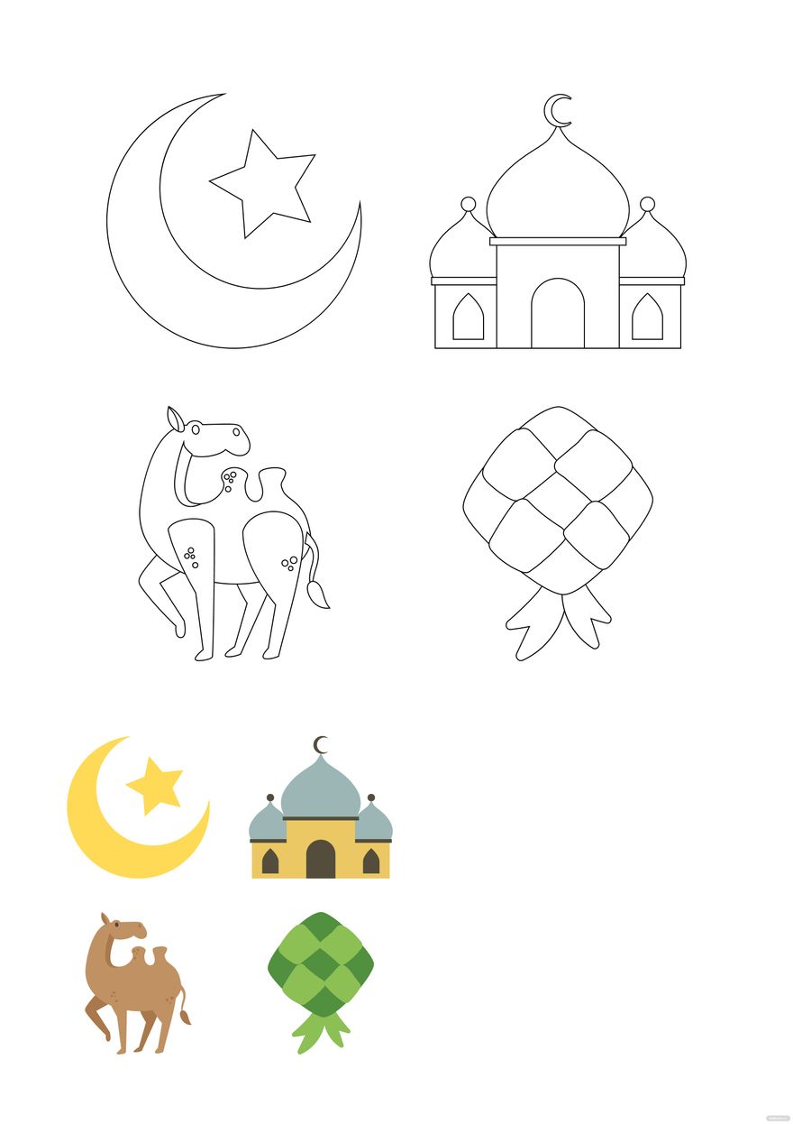 Eid Al Adha Symbols Coloring Page in PDF, JPG