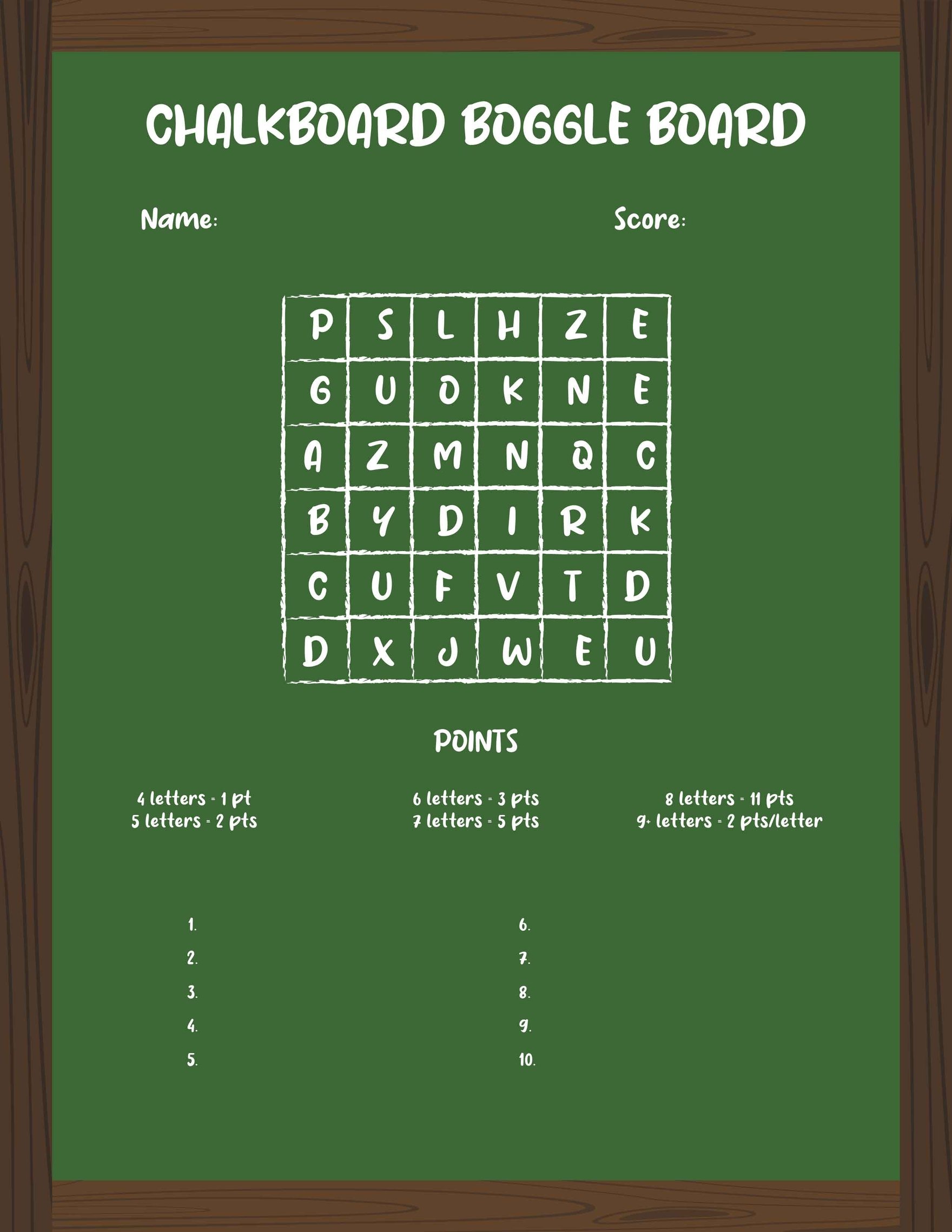 Chalkboard Boggle Board Template in Word, Google Docs, PDF, Apple Pages