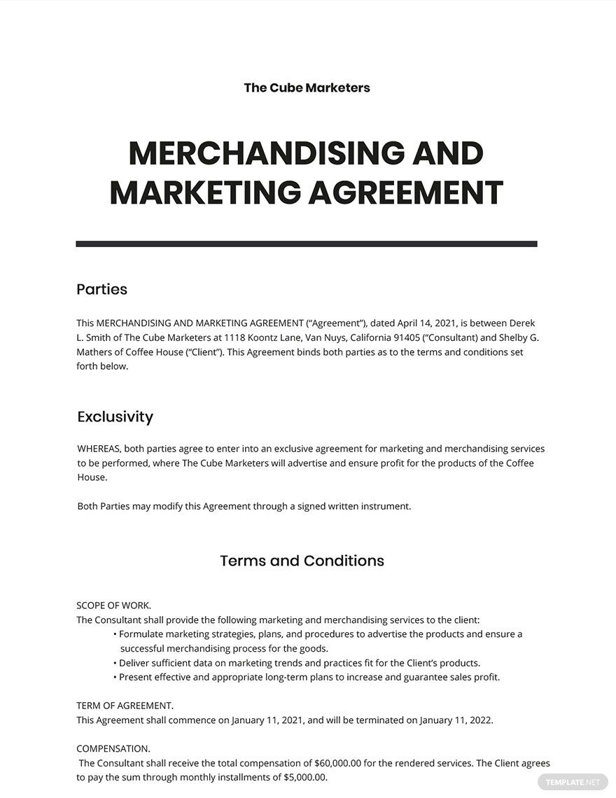 Merchandising and Marketing Agreement Template - Google Docs, Word ...