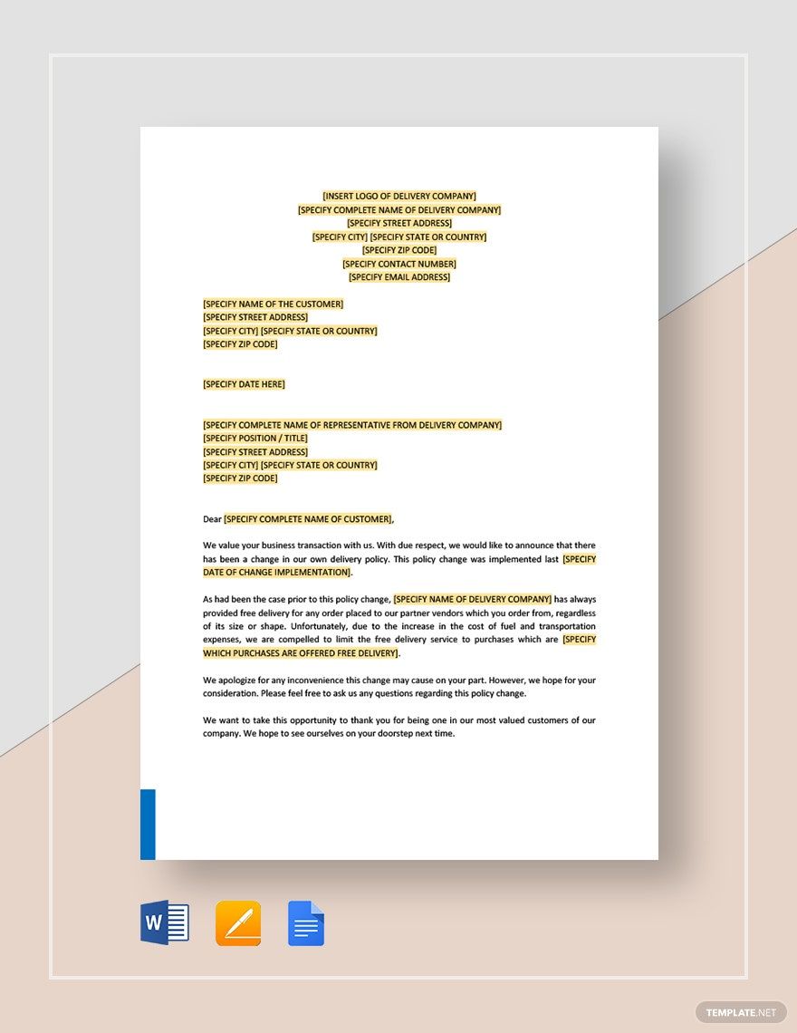 Announcement of Delivery Limitations Change Template in Word, Pages, Google Docs - Download | Template.net