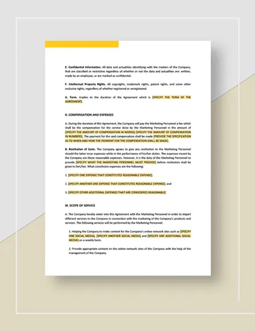 Marketing Personnel Agreement Template