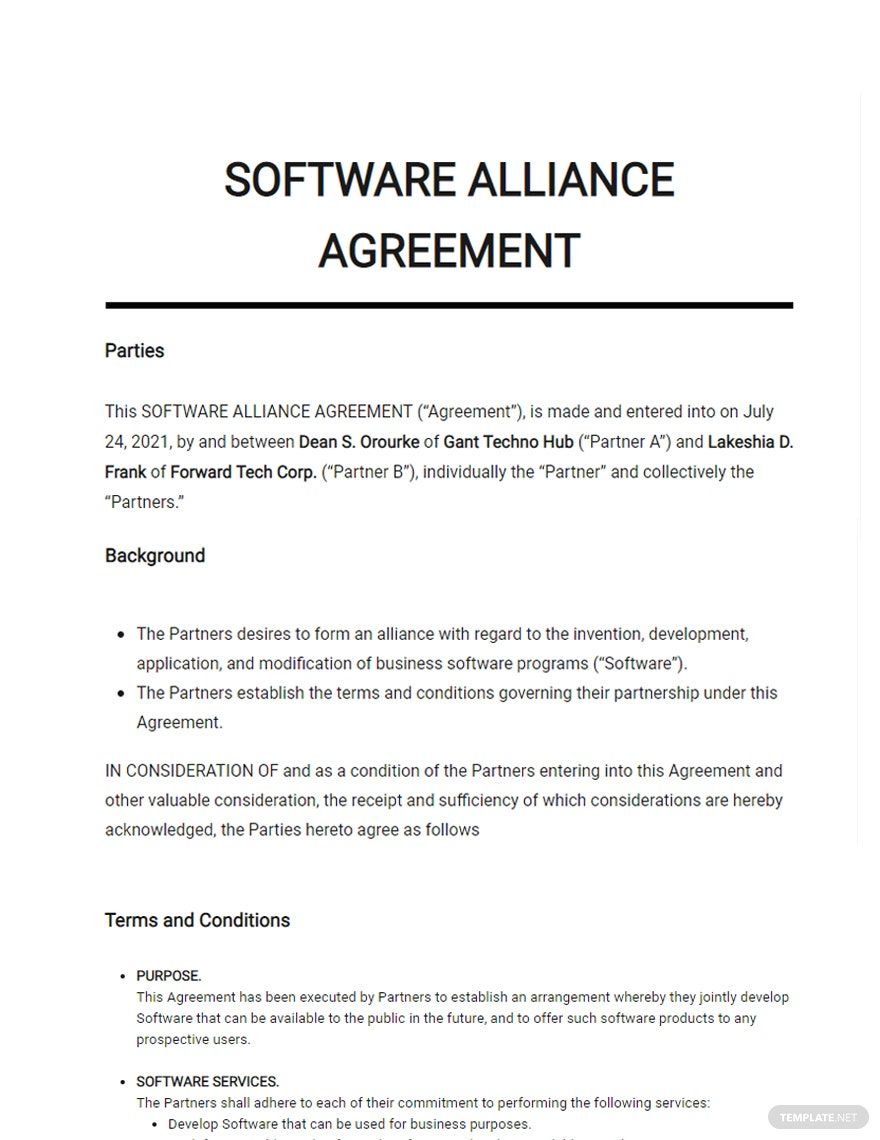 Software Alliance Agreement Template Google Docs, Word, Apple Pages