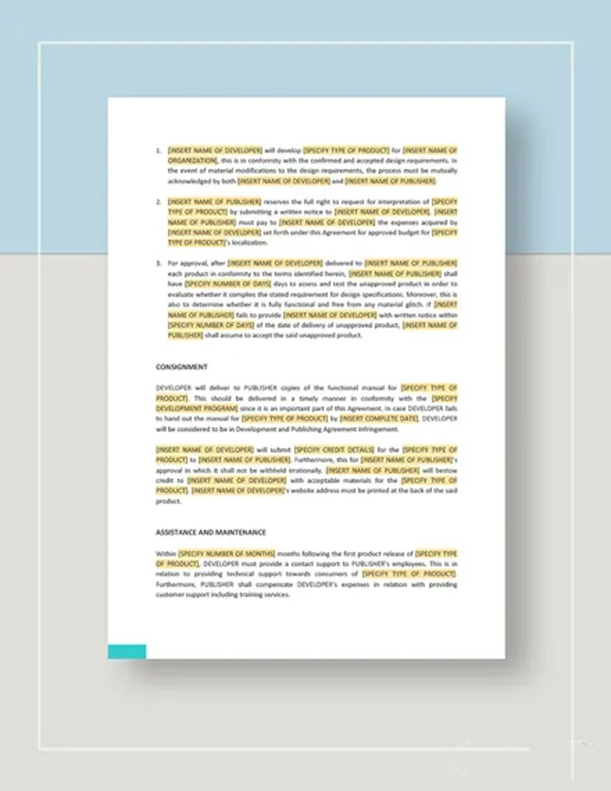 Development and Publishing Agreement Template