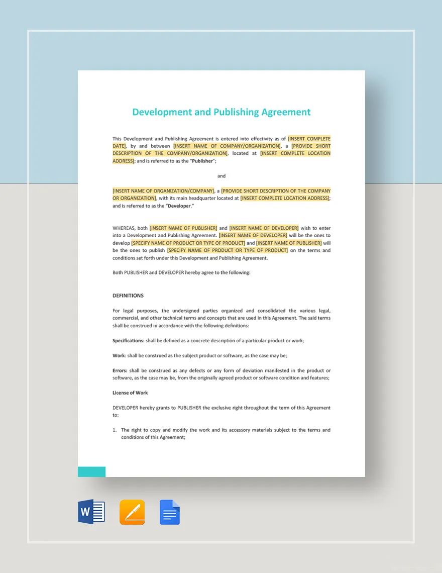Development and Publishing Agreement Template