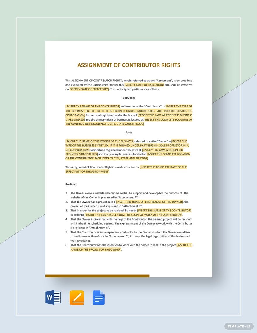 Assignment of Contributor Rights Template