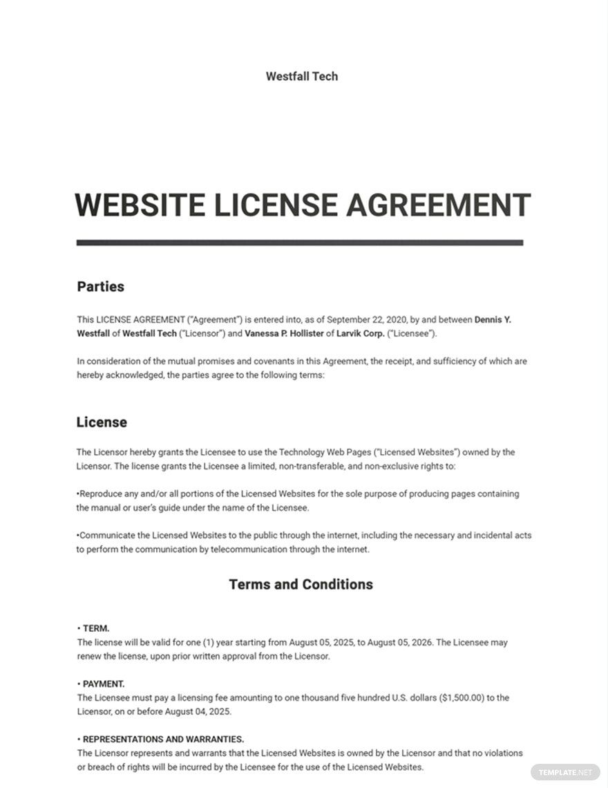 Website License Agreement Template