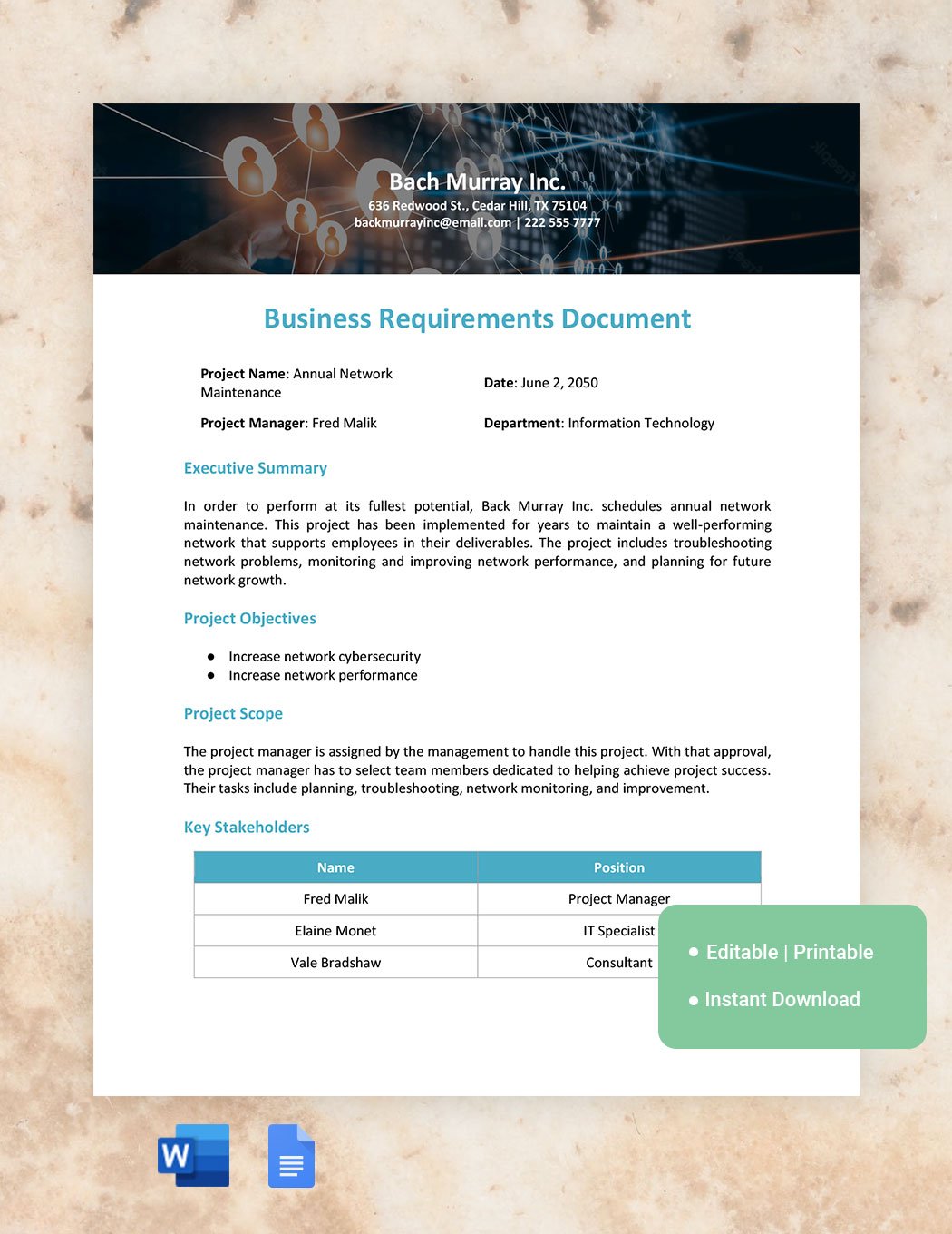 Business Requirements Document Template in Word, Google Docs