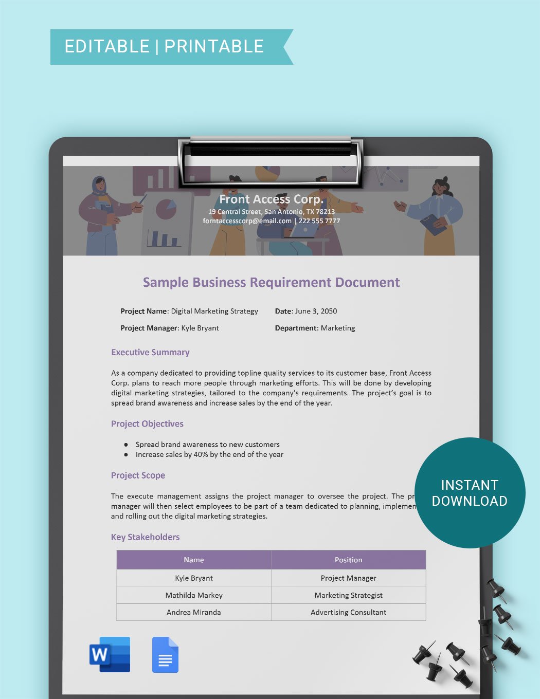 Sample Business Requirements Document Template in Word, Google Docs