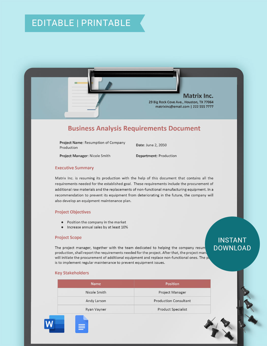 Free Standard Business Requirements Document Template Google Docs