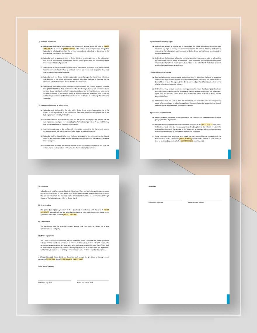 Online Subscription Agreement Template