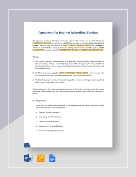 agreement for internet advertising services