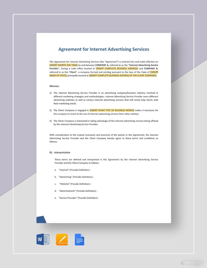 Agreement for Internet Advertising Services Template