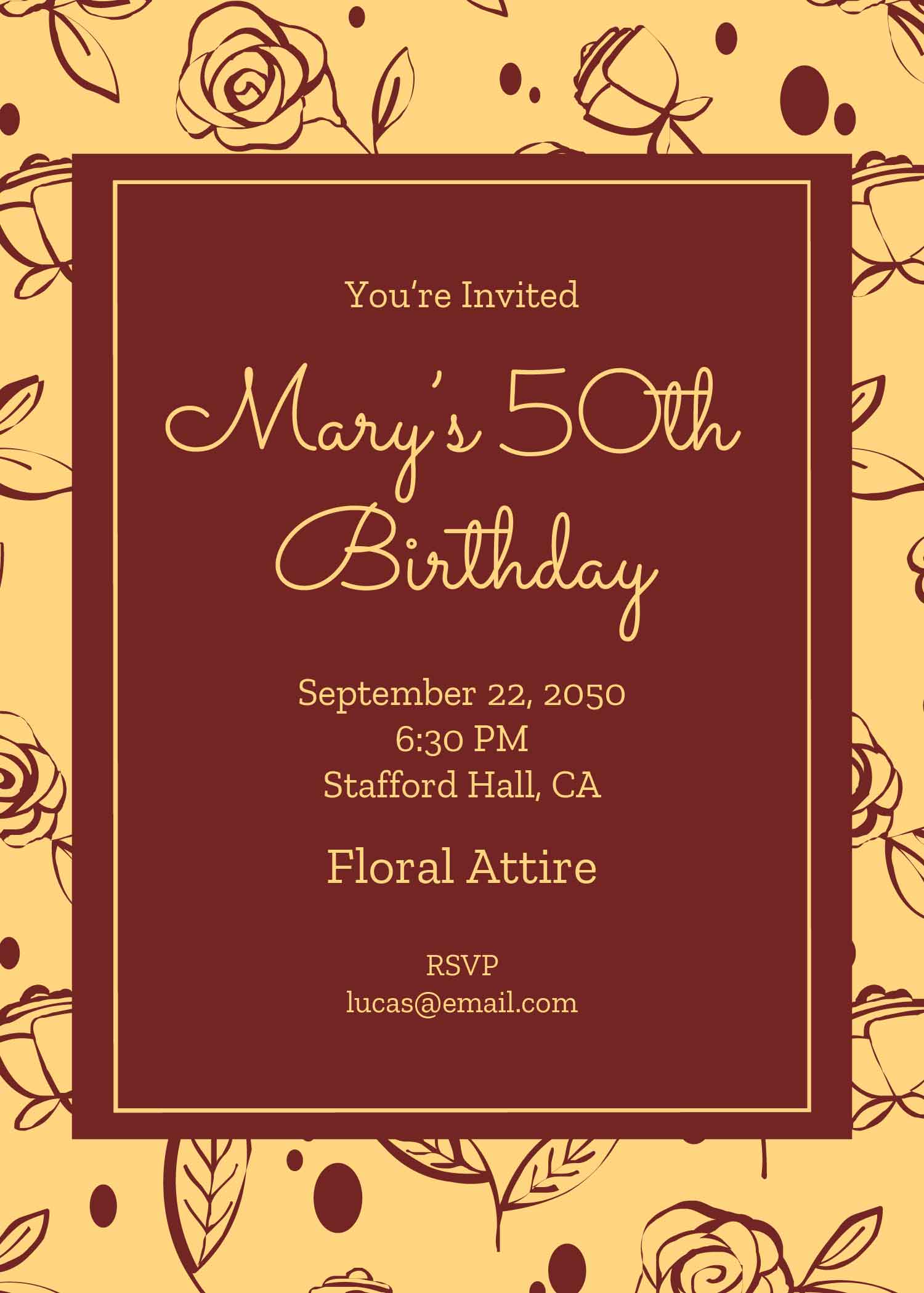 Floral 50th Birthday Invitation