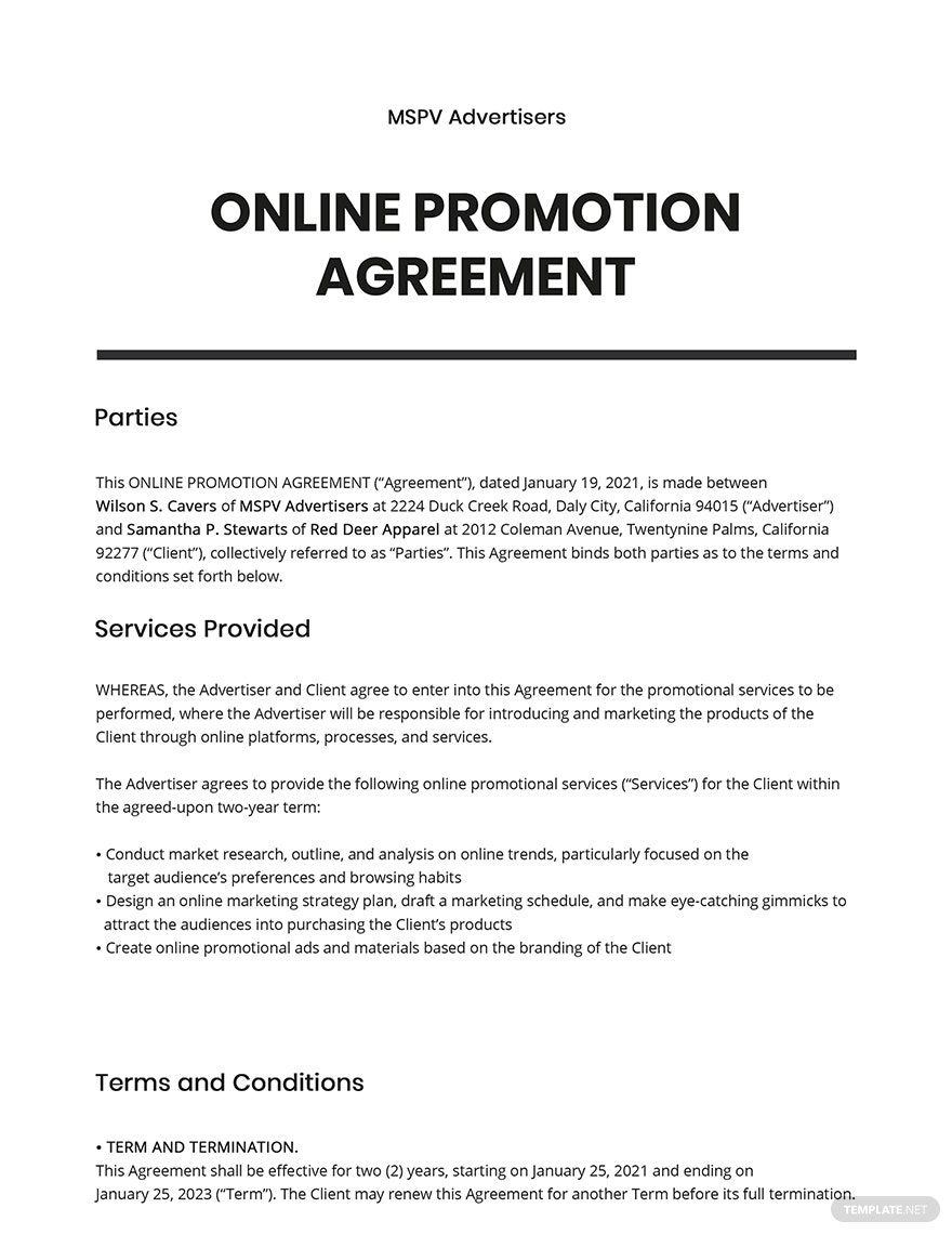 Online Promotion Agreement Template