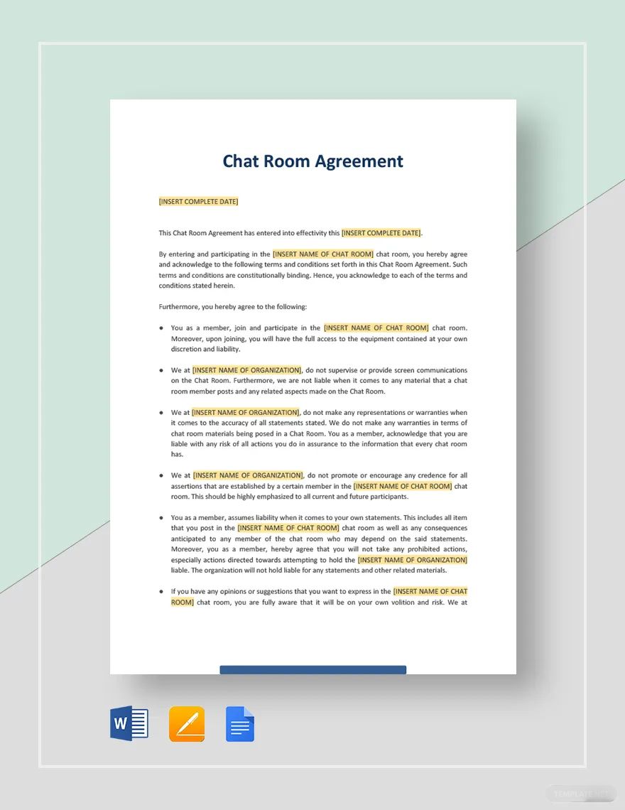 Chat Room Agreement Template in Word, Google Docs, PDF, Apple Pages