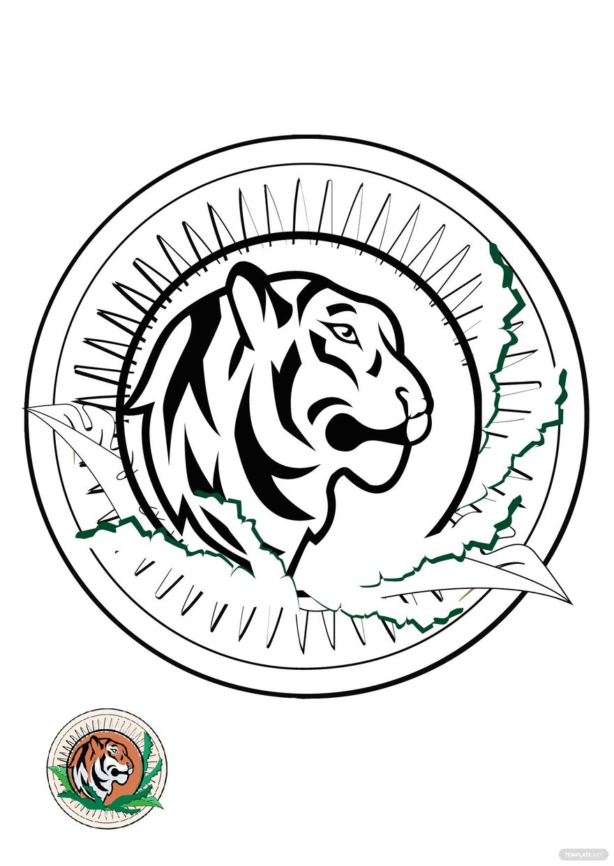 Free Embroidery Tiger Coloring Page in PDF, JPG